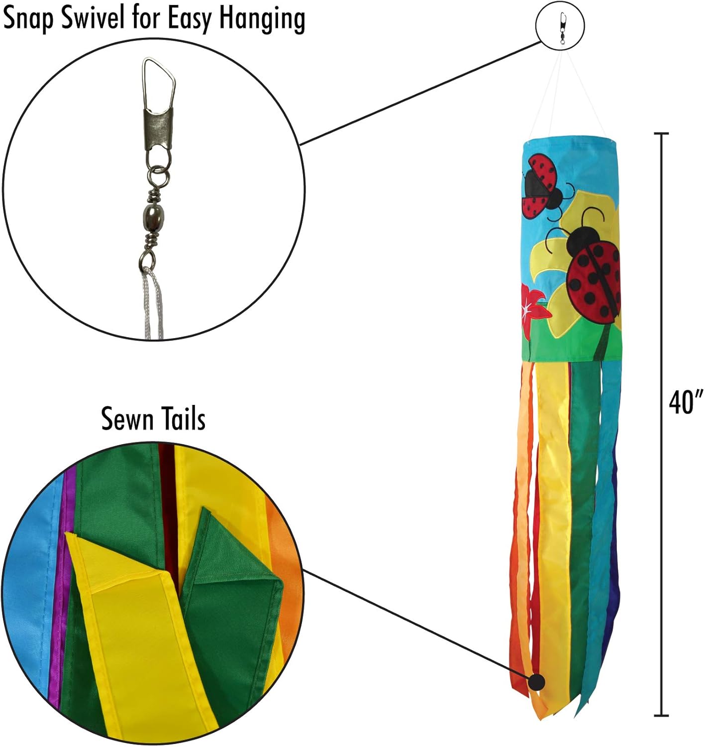 In the Breeze 4195 — 40-inch Ladybug Windsock — Classic Colorful Outdoor Décor for Patios, Gardens, Yards