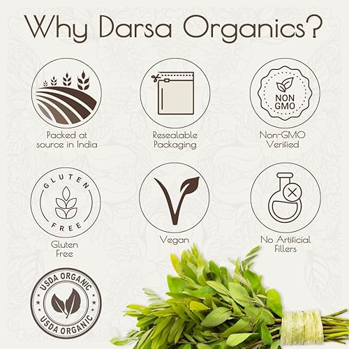 Miniatura 6 de Darsa Organics Hojas Senna cortadas y tamizadas 4 onzas  Certificado orgánico USDA de primera calidad Cassia Angustifolia, laxante natural que apoya