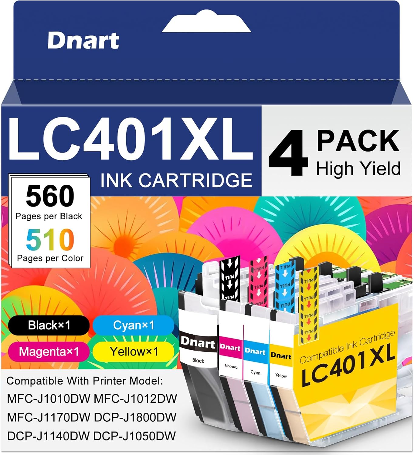 LC401XL LC401 Ink Cartridges for Brother Printer MFC-J1010DW LC 401XL 401 XL Ink Cartridge Compatible for MFC J1010DW MFC-J1170DW MFC-J1800DW MFC-J1012DW Series Printer, LC401 XL Upgraded (4 Pack)
