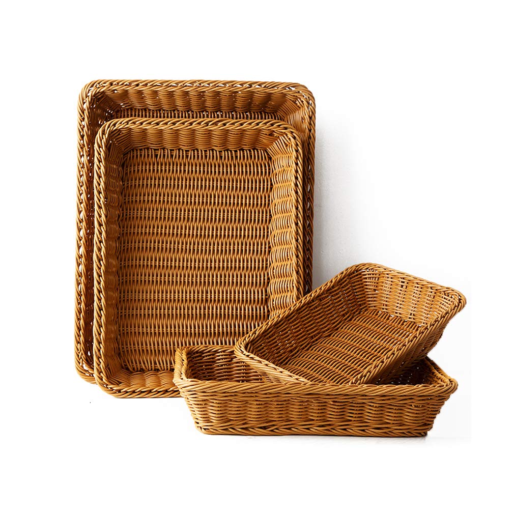 Crown Bamboo Basket, 4PCS Handmade Rattan Rectangular Fruit Basket Food Storage Bowls Kitchen Organizer Snack Serving Bowl, for Fruit Snacks Food