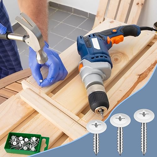 Miniatura 4 de Demissle 240 tornillos blancos #8 para chapa de madera, cabeza de armadura de rosca de rosca, cabeza de armadura rápida y autorroscante blanca,