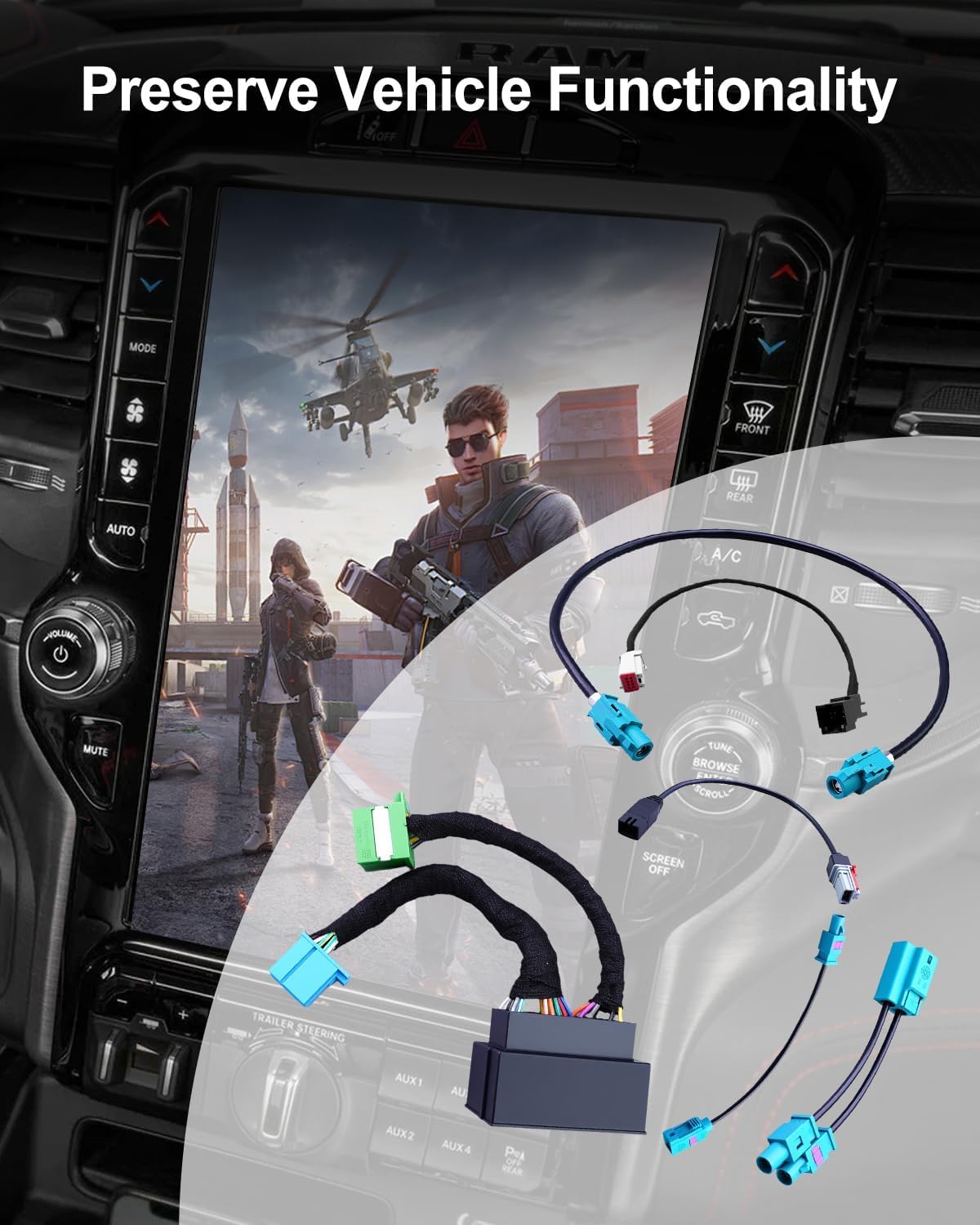 Car Audio and Video Wiring Harnesses Fit for Dodge Ram 1500 2500 3500 2019-2024, Integration Wiring Harness Kit 5 inch or 7 inch or 8.4 inch to 12 inch Uconnect 5