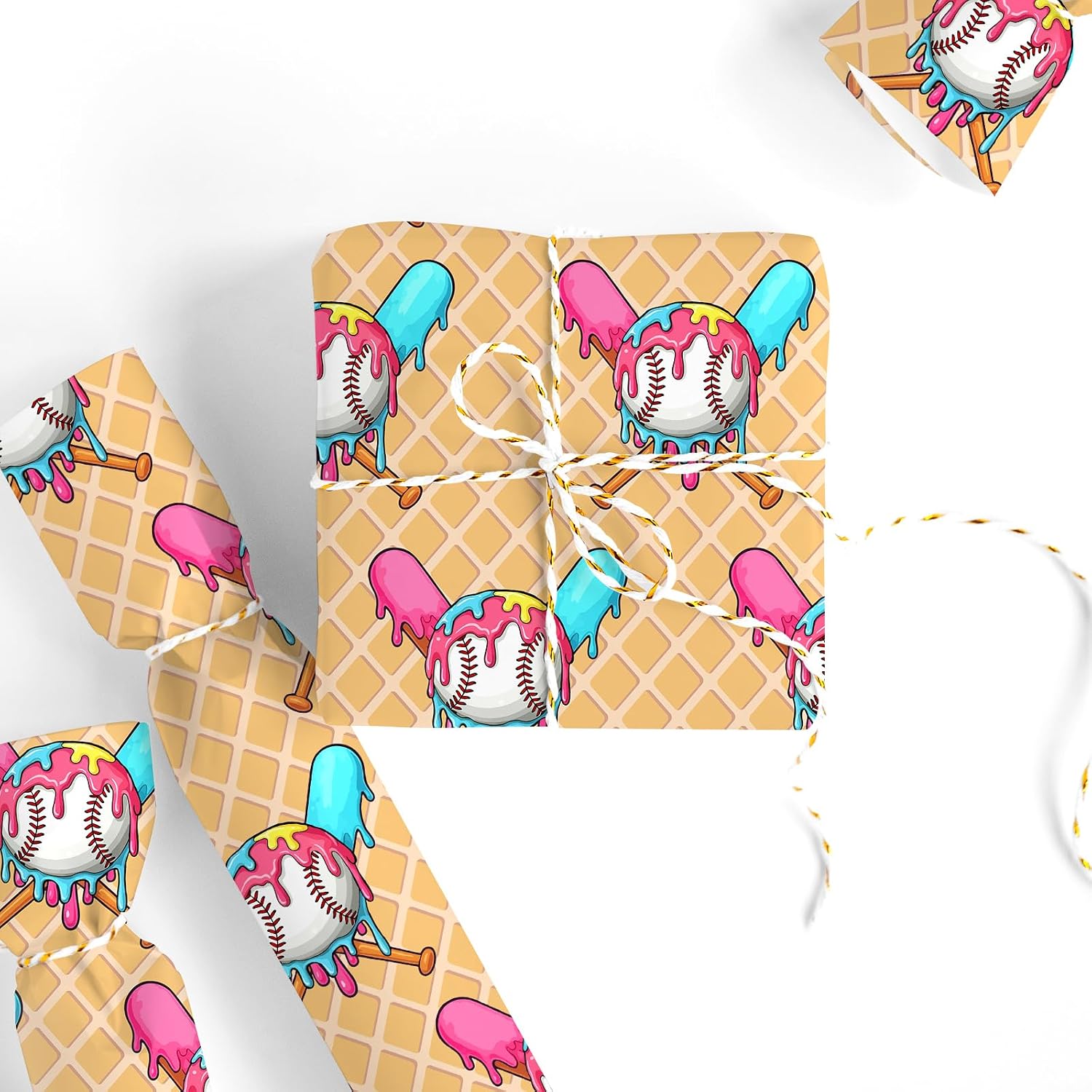 FYSUIMU 6 Sheet Baseball Ice Cream Drip Wrapping Paper,Not Roll image 4