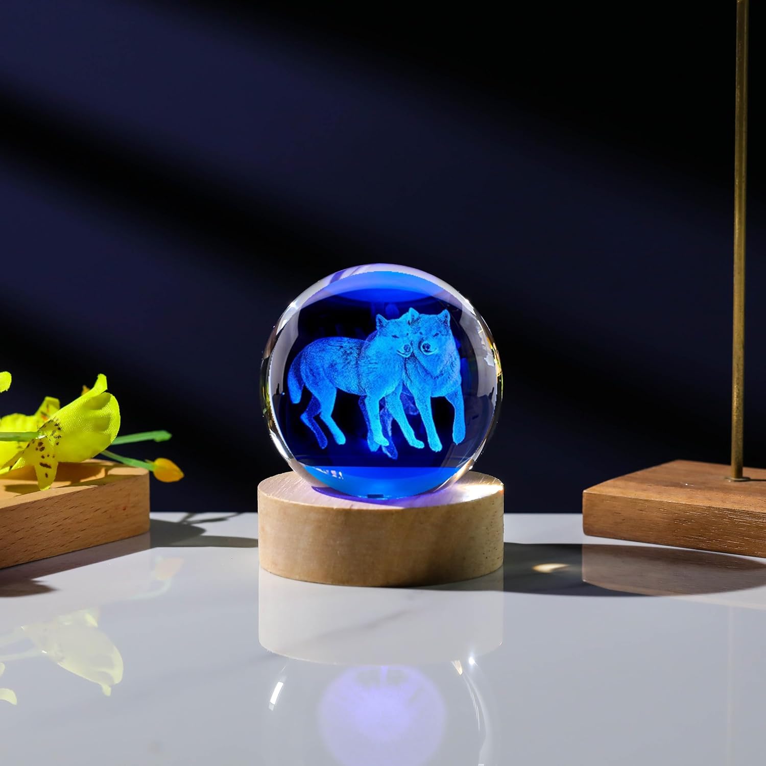 3D Wolf Gifts For Women Crystals Ball 80mm - TTwo Wolves Figurines Decor Glass Animals Figurine Wolf Decor Stuff for Anniversary Birthday for Best Friend Wolf Lovers Keepsake Paperweight - Image 5