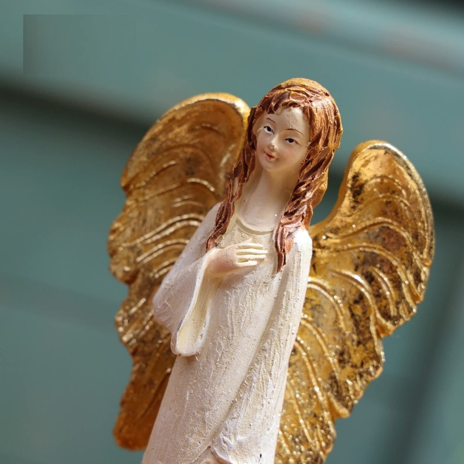 Amazon.co.jp: 装飾像 天使の少女の彫刻金の羽の翼の置物の装飾