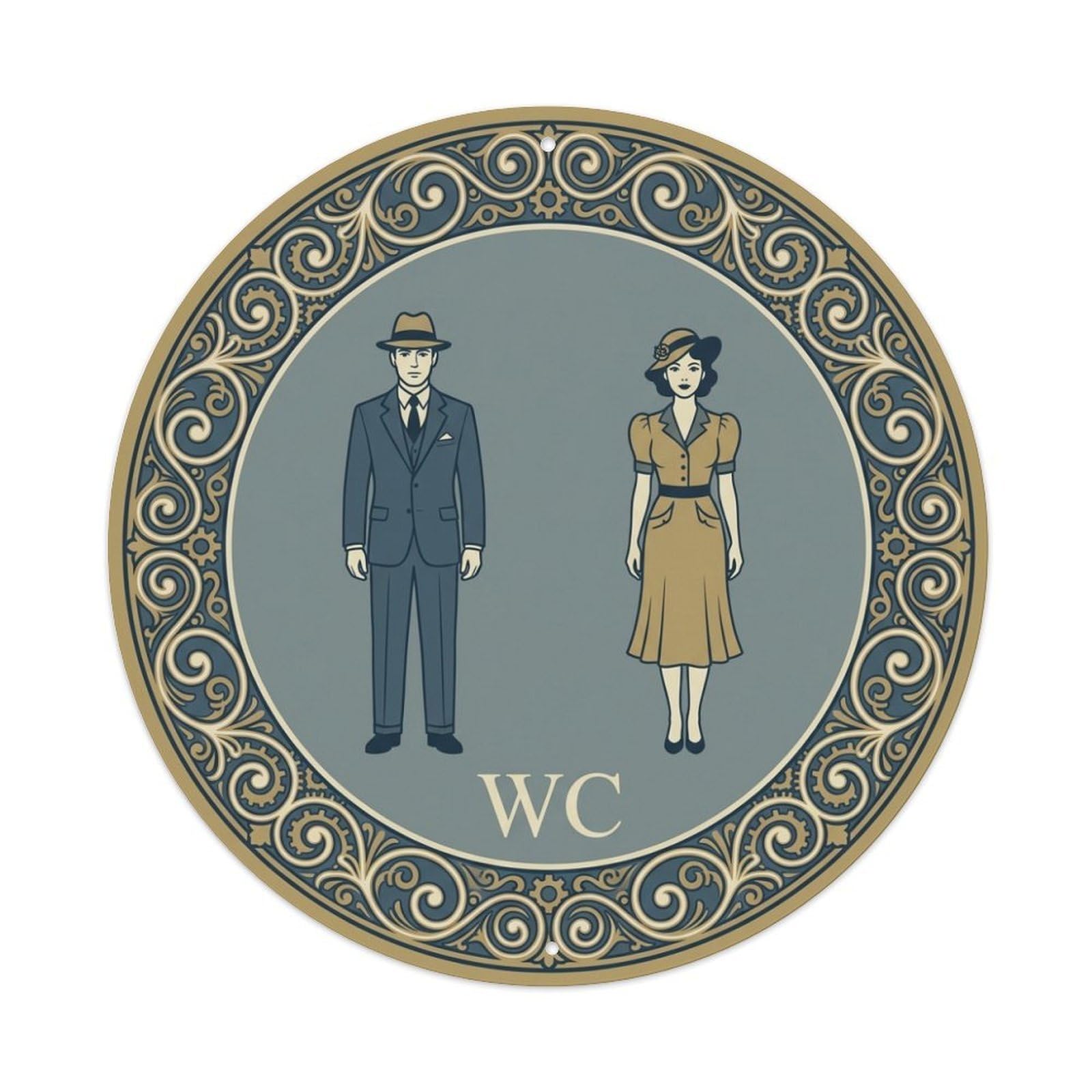 WC Restroom Notice Ivory Blue Lace Ring Metal Tin Sign