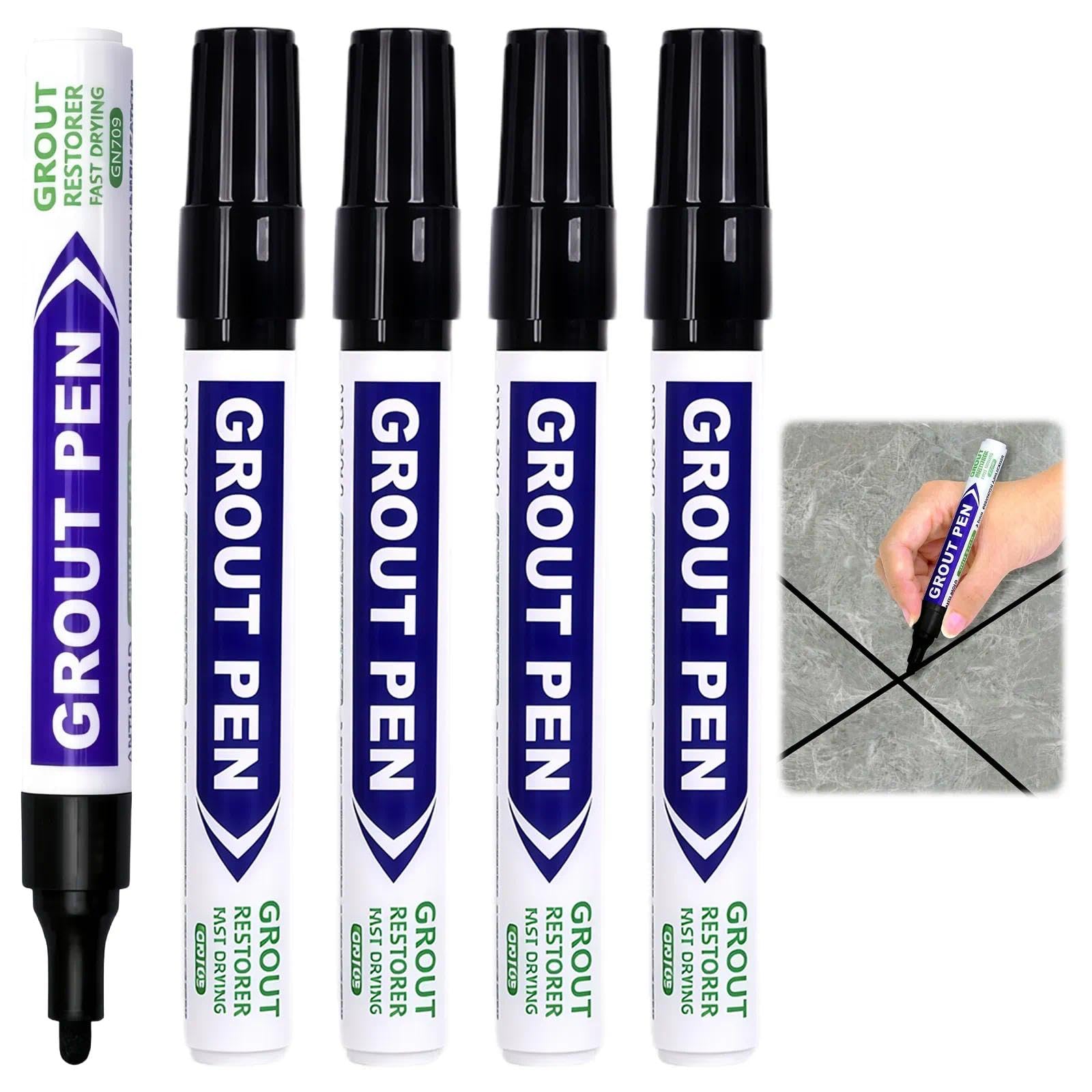 4PCS Black Grout Pen, Tile Paint For Bathroom, Grout Repair Marker For Ceramic Surface Renewal, Bathroom & Kitchen Tile Renewal, Floor/Wall Crack Filler