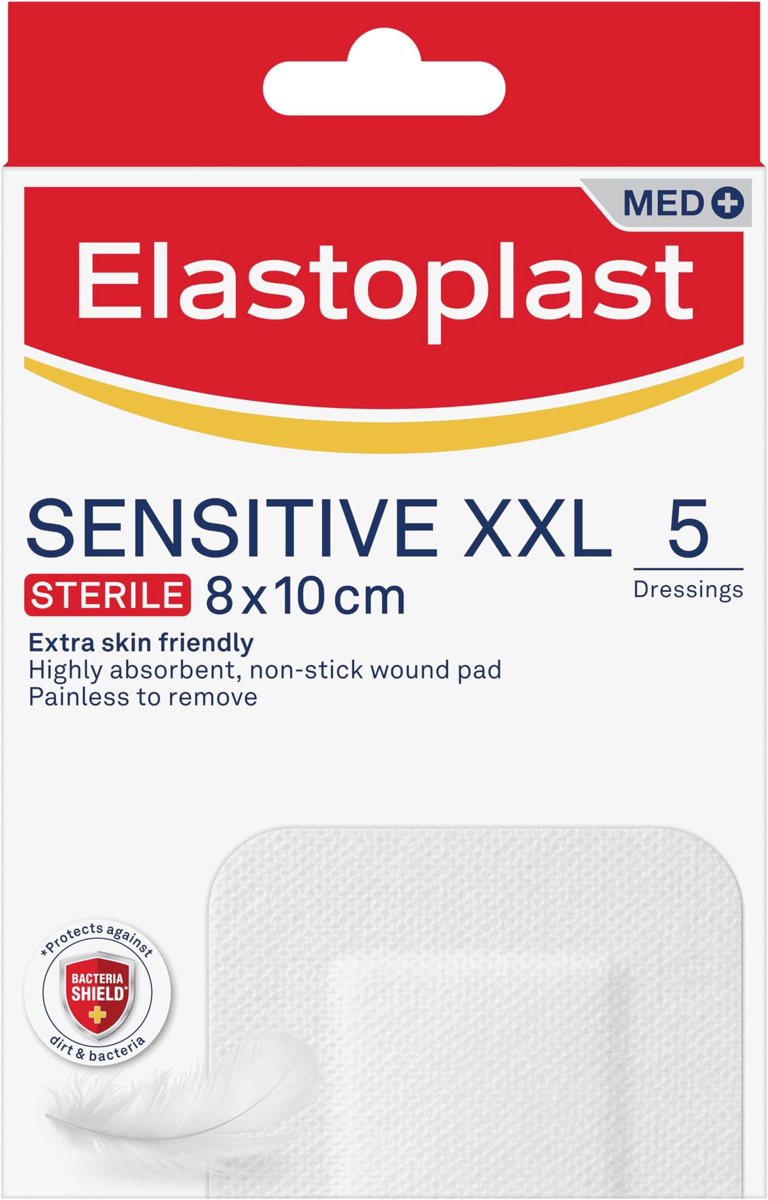 Sensitive XXL Med+ Dressings (5 Plasters), Pack of First Aid Plasters, Larger Everyday Plasters for Post-Operative Wounds, Skin-Friendly Sterile Dressings for Wounds, 0% Latex, Clear