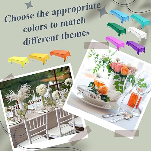 Miniatura 6 de Preboun 40 manteles de plástico desechables a granel de 54 x 108 pulgadas, manteles rectangulares de plástico surtidos para fiestas temáticas,