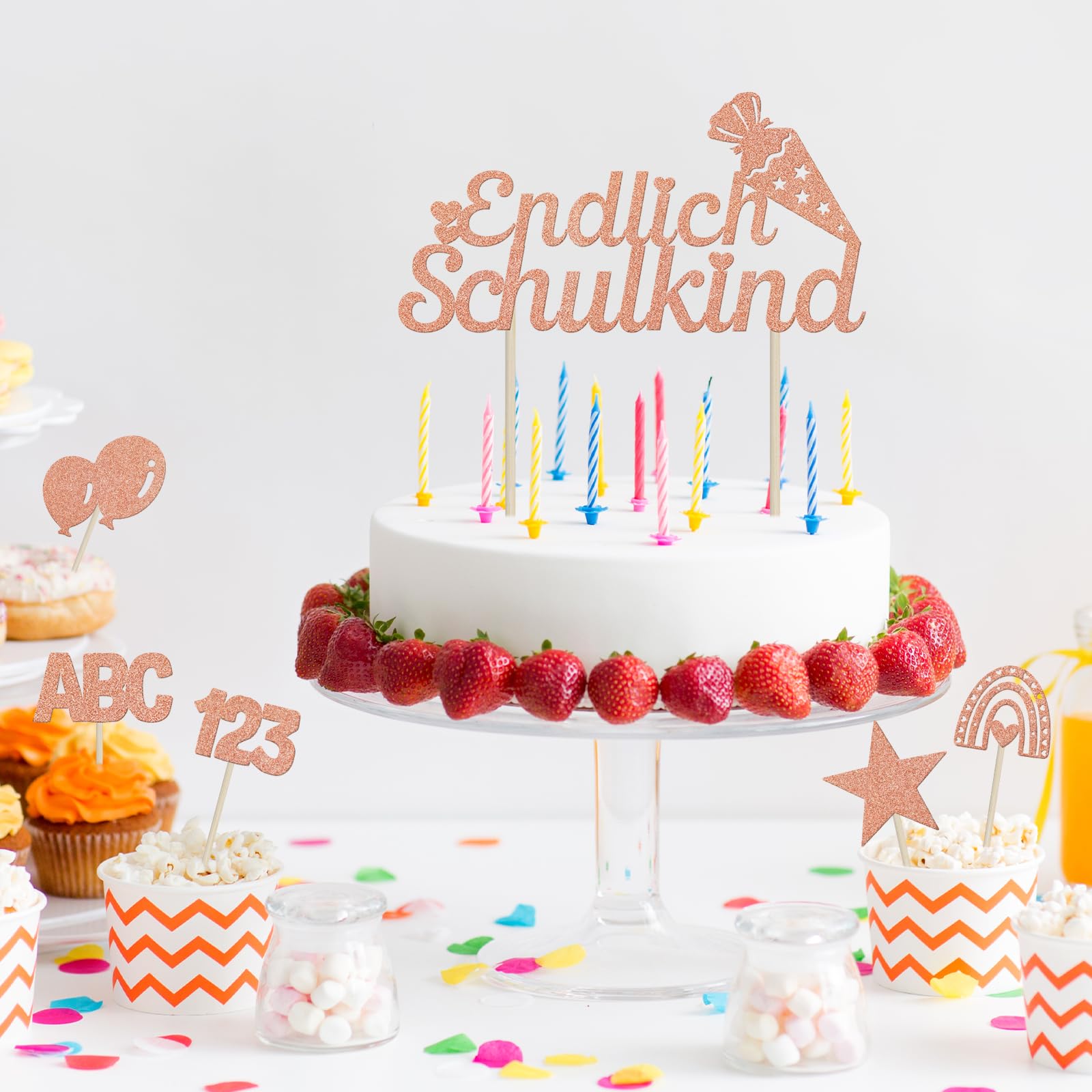 Pack of 6 Finally School Child Cake Toppers, Glitter First Day of School Cake Decoration - Image 4
