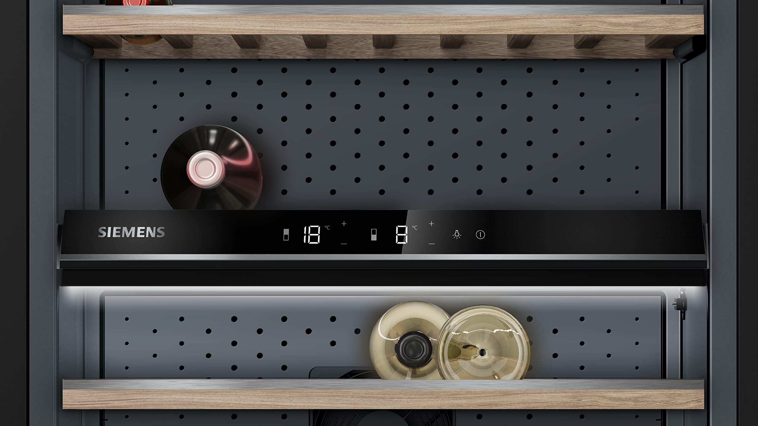 SIEMENS KW36KATGA iQ500 - Nevera para vino (186 x 60 cm, 199 botellas, temperatura 7-19 °C, 2 zonas de temperatura controladas por separado, 370 L)
