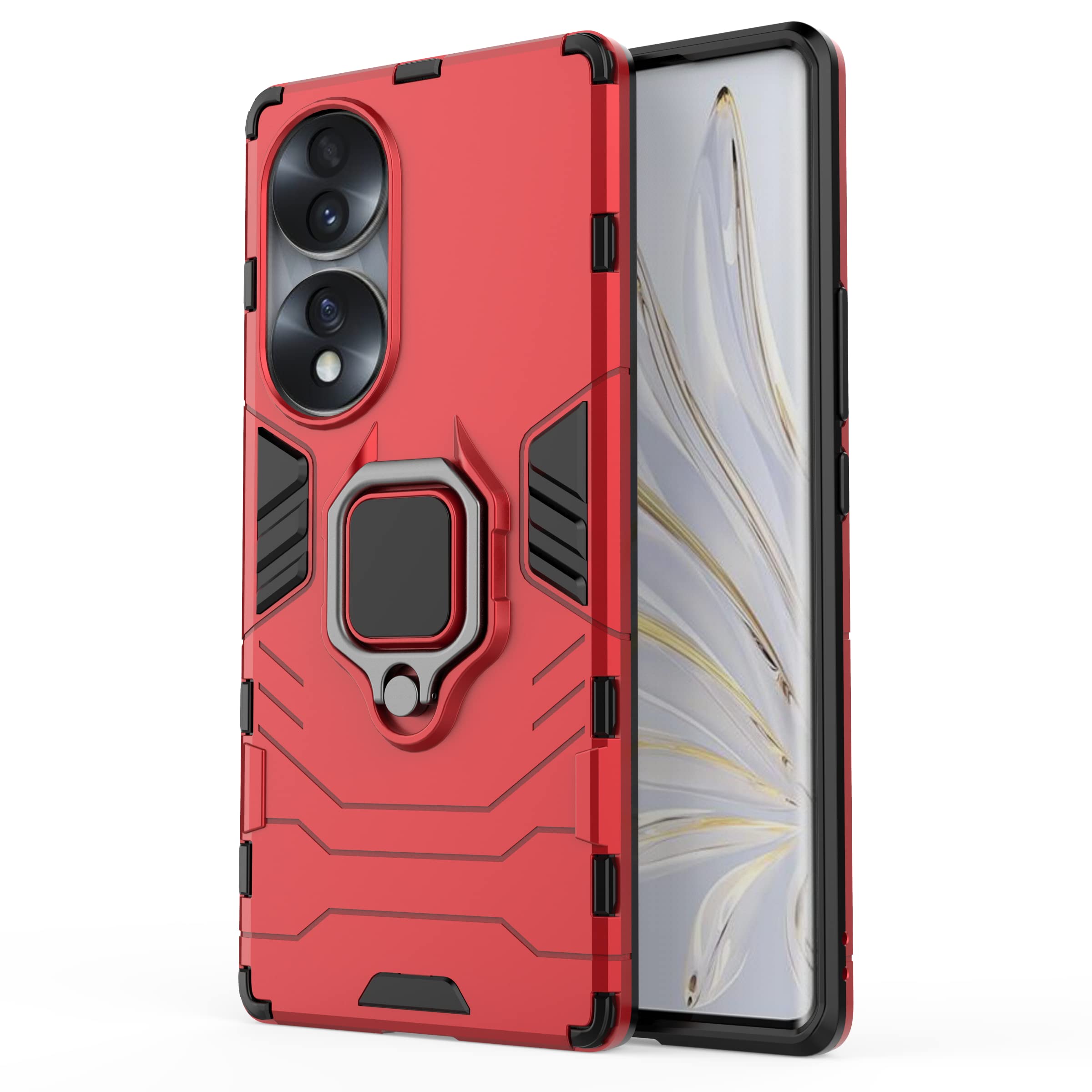 Custodia GIOPUEY Per Honor 70 – Morbida TPU Con Anello Porta Dito E Supporto Regolabile – Antigraffio, Colore Rosso