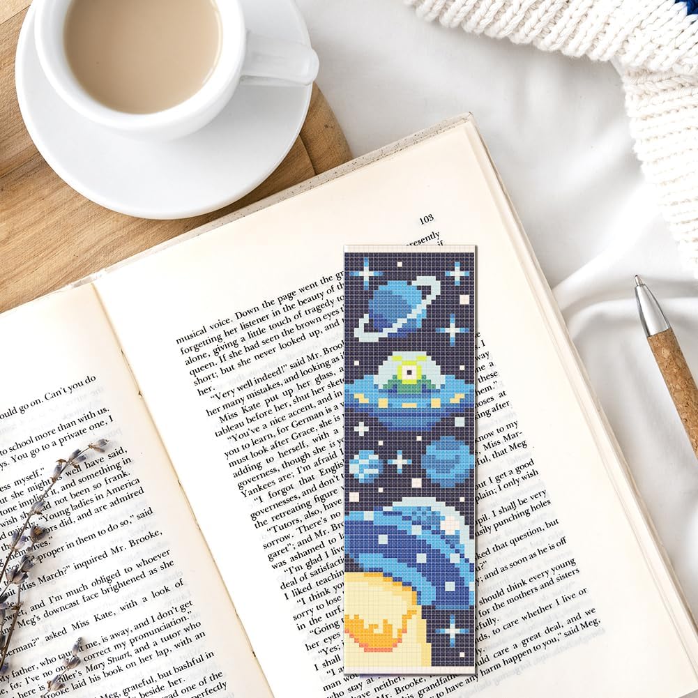 FREEBLOSS 6 Set Cross Stitch Bookmark Kit 11CT DIY Cross Stitch Kits Universe Stamped Embroidery Kit with Instructions Bookmark Making Set for Adult Beginners 8x2.4inch
