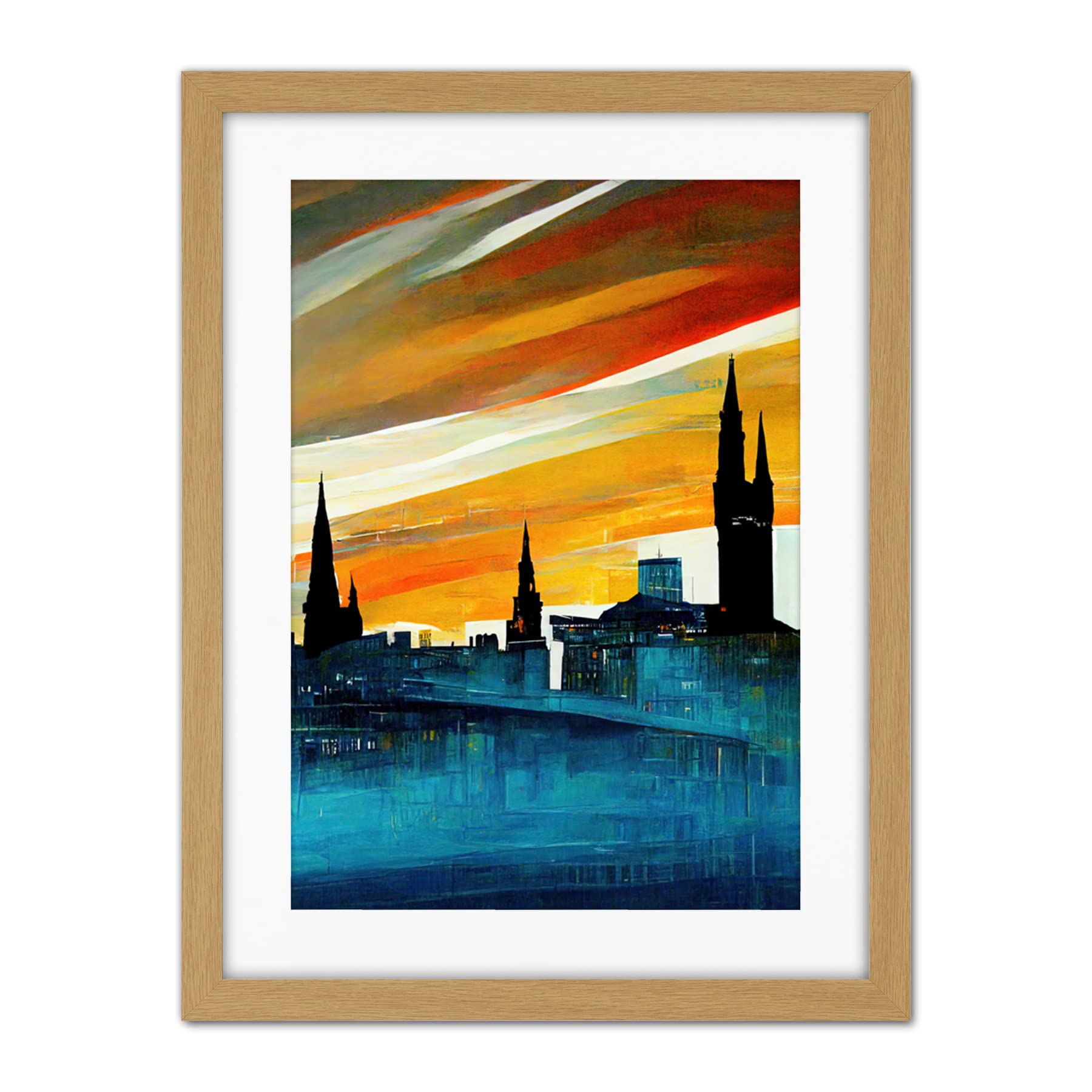 Doppelganger33 LTD Dramatic Glasgow City Skyline Modern Artwork Framed Wall Art Print 18X24 Inch