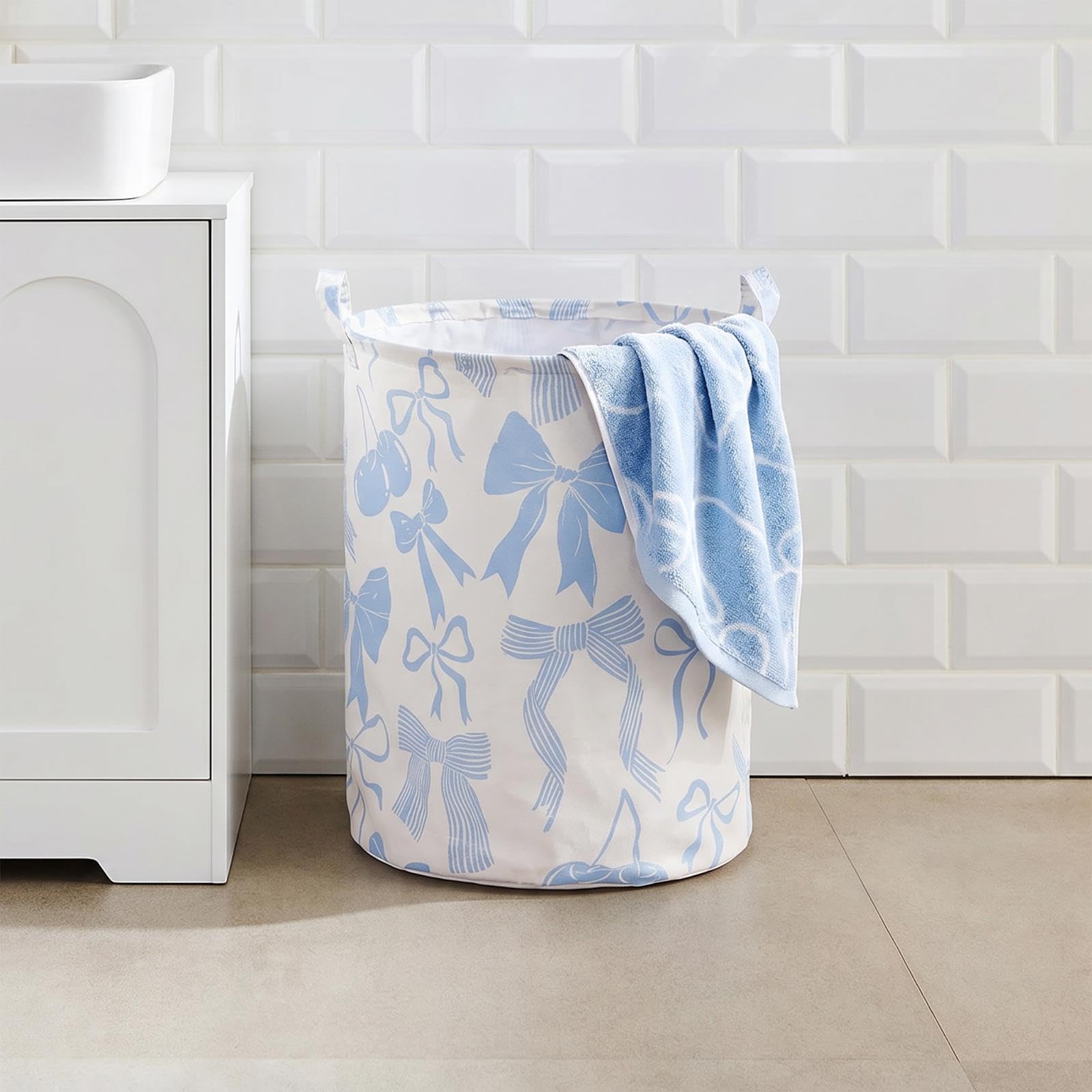 OHS Cherry Bow Print Baby Laundry Basket Kids Clothes Toy Basket,Blue/White โ image 1