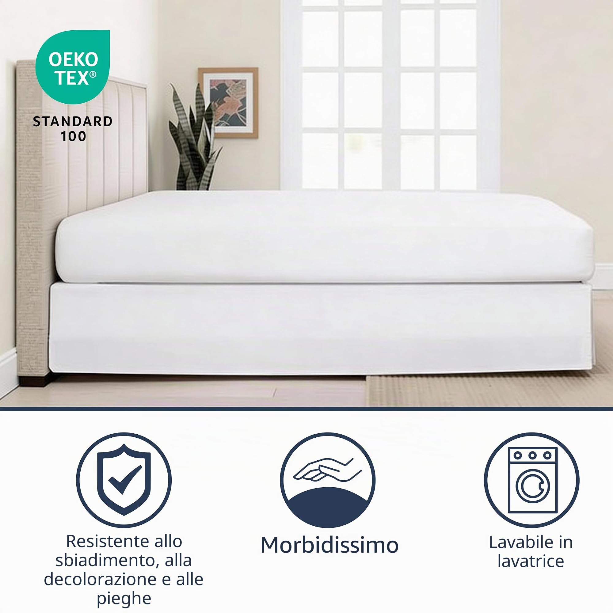 Lux Hotel - Mantovana giroletto in Microfibra, Stile Sartoriale, Lunghezza 35,5 cm, per Letto Matrimoniale, Colore: Bianco