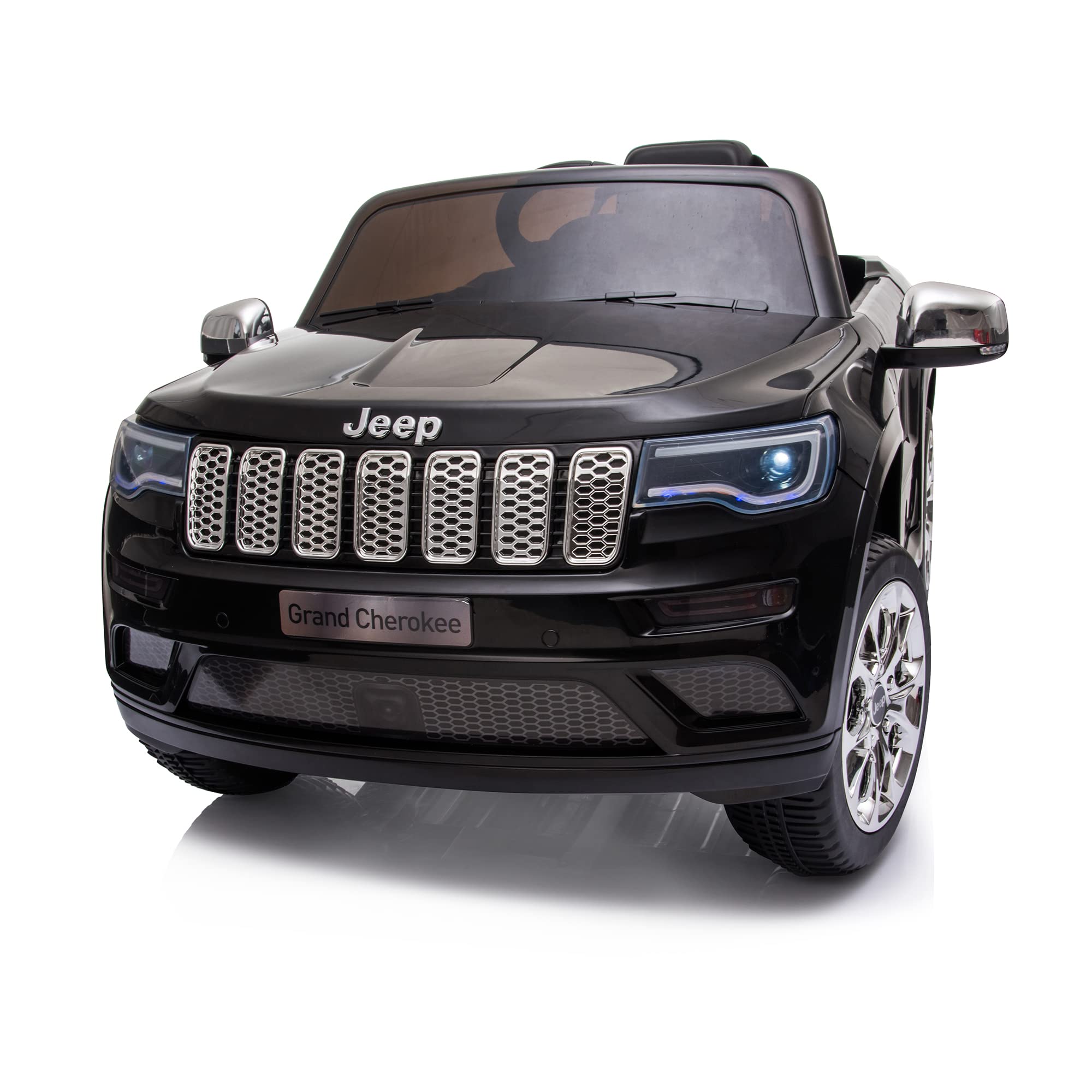 FEBER Jeep Cherokee Black 12V R/C, Auto elettrica, 1 posto, radiocomando: Fari con luce, 2 marce, acceleratore e freno elettrico, da 3 a 8 anni, Famosa (800013449)
