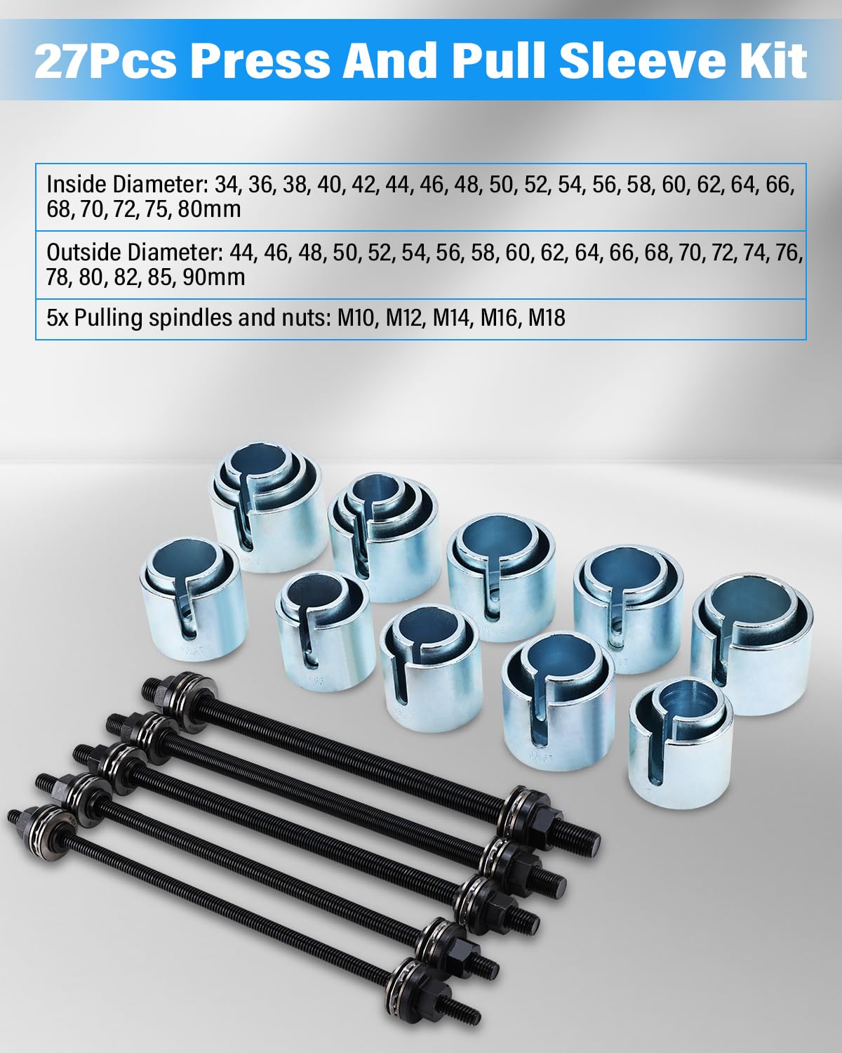 BOOMSTART 27 Piezas Extractor de cojinetes de Rueda, Herramienta de inserción Universal para Quitar cojinetes de cojinete de automóvil, Juego de Herramientas de inserción