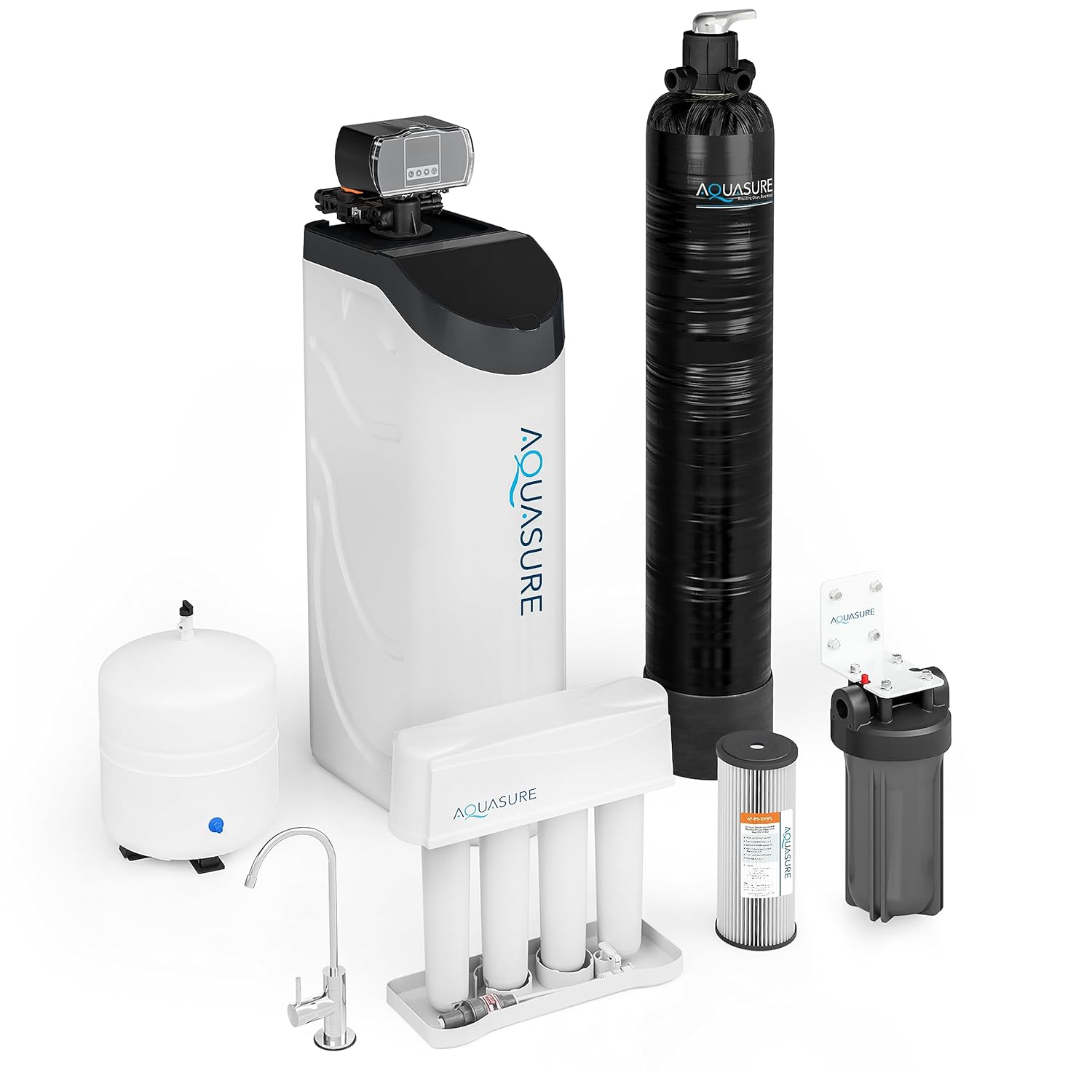 Aquasure Signature Lite Series Complete Whole House Water Treatment System with All-in-One Water Softener & Smart Control, 75 GPD RO Reverse Osmosis Filtration System for 1-2 Bathrooms