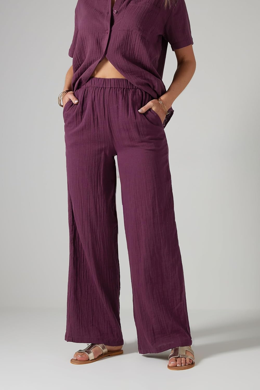Long Tall Sally LTS Tall Cotton Cheescloth Wide Leg Pants Dark Red