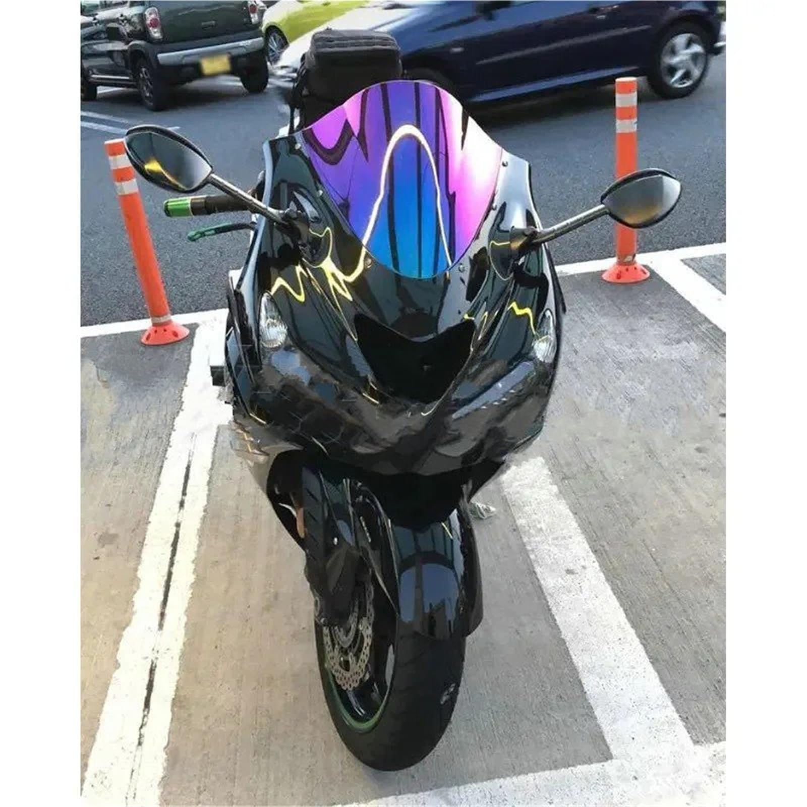 Dla K&awasaki Dla Ninja ZX14R Dla ZZR1400 2006-2021 Deflektor Wiatru Owiewka Motocyklowa Przednia Szyba Skutera Akcesoria Ochronne Szyba przednia motocyklowa(White Iridium)