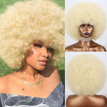 Xinran 70s Blonde Afro Wig for Black Women, Beige Blonde Curly Afro Wigs Natural Looking, Large Bouncy Afro Wigs for Women