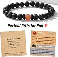 Vista 13 de Christmas Stocking Stuffers for Teen Boys/Men-Strength/Confidence-Masculine Handmade Gemstone Bracelets with Meaningful Card