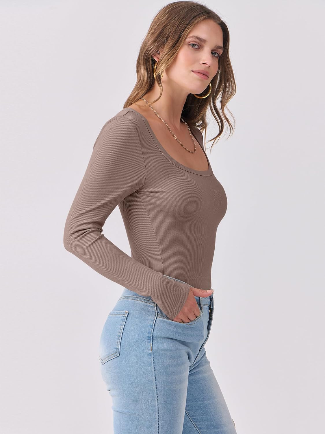 ANRABESS Womens Long Sleeve Shirts Scoop Neck Ribbed Knit Slim Fitted Tops Casual Basic Tee 2025 Fall Fashion Outfits Clothes - Image 4