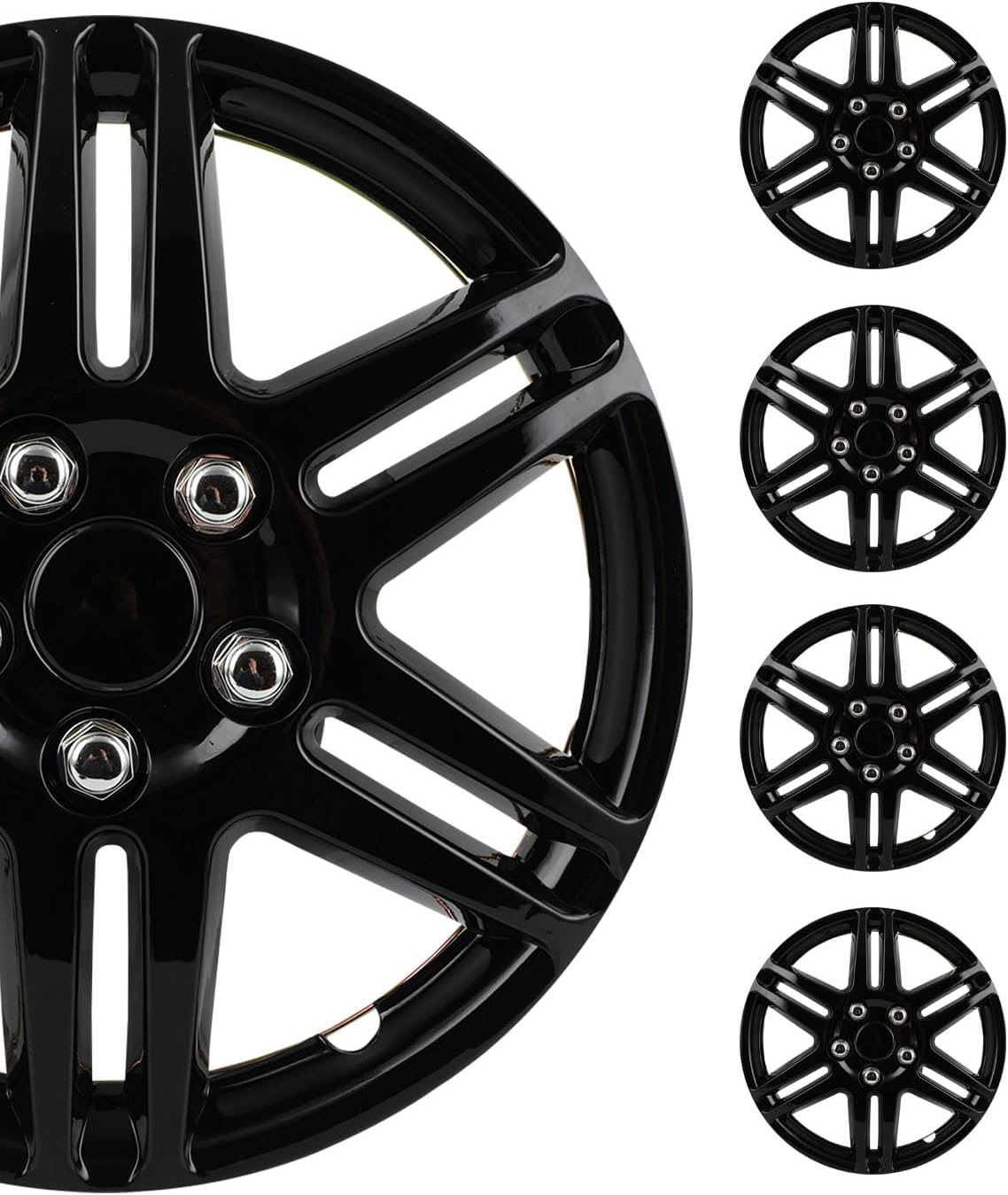 SCITOO 14" Black Hubcaps Set of 4, fits Cars, Trucks, SUVs, Easy Install, Universal fit, Stylish & Rust-Resistant