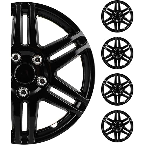 SCITOO 14" Black Hubcaps Set of 4, fits Cars, Trucks, SUVs, Easy Install, Universal fit, Stylish & Rust-Resistant