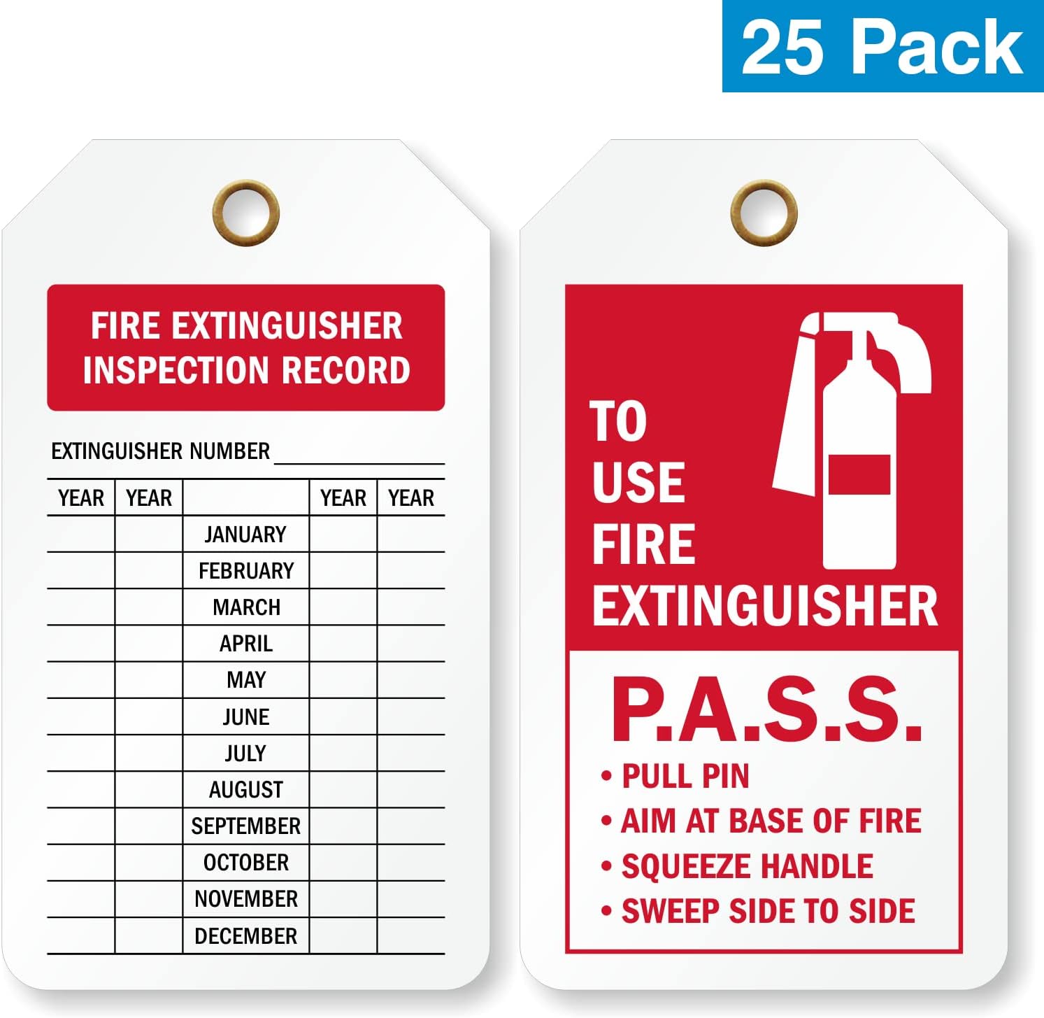 SmartSign 2 Sided Fire Extinguisher Inspection Record Tag for Indoor and Outdoor | 3.375" x 5.875" 10 mil Thick Plastic, Pack of 25 Red and White, Made in USA