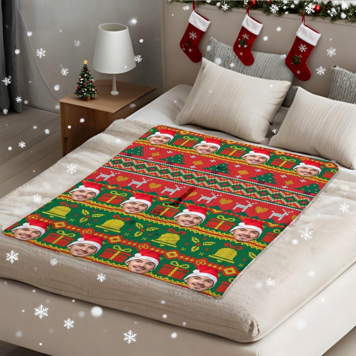 Mantas personalizadas de Feliz Navidad con cara para novia, novio, manta de fotos personalizada, mantas suaves y acogedoras para sofá, cama, personalizada para él y ella