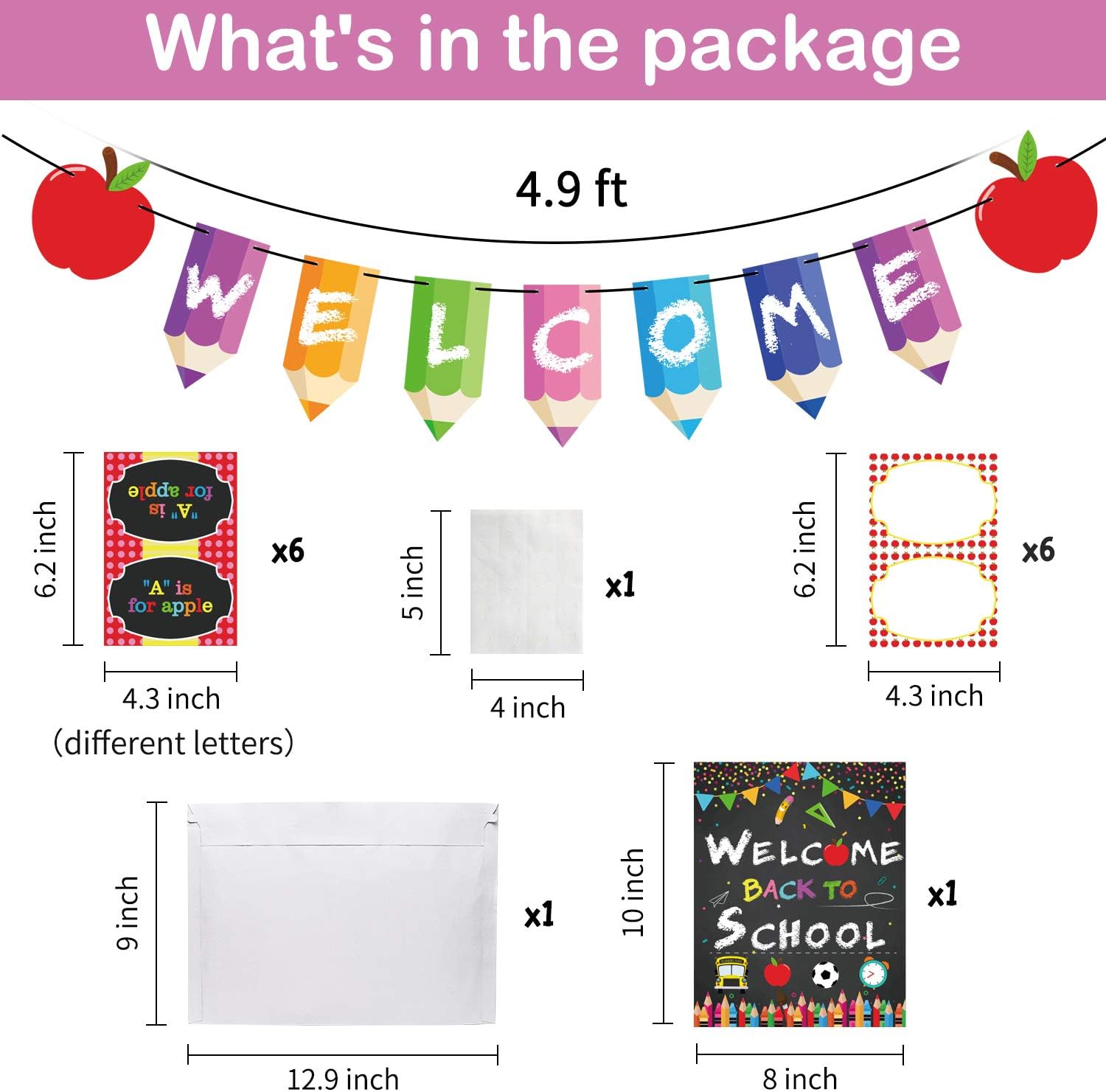 WATINC 14Pcs Welcome Back to School Candy Bar Sign Banner Tags Kit, Welcome banner and Tent Cards Set for Classroom Party Decorations, School Theme Décor, Party Favors Supplies for Buffet Bubbly Bar