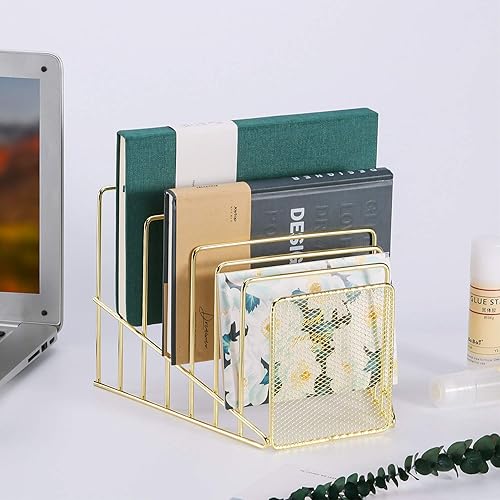 Miniatura 5 de Simmer Stone Clasificador de archivos inclinado, soporte de 7 ranuras para cartas, documentos, carpetas y libros, estante organizador de escritorio