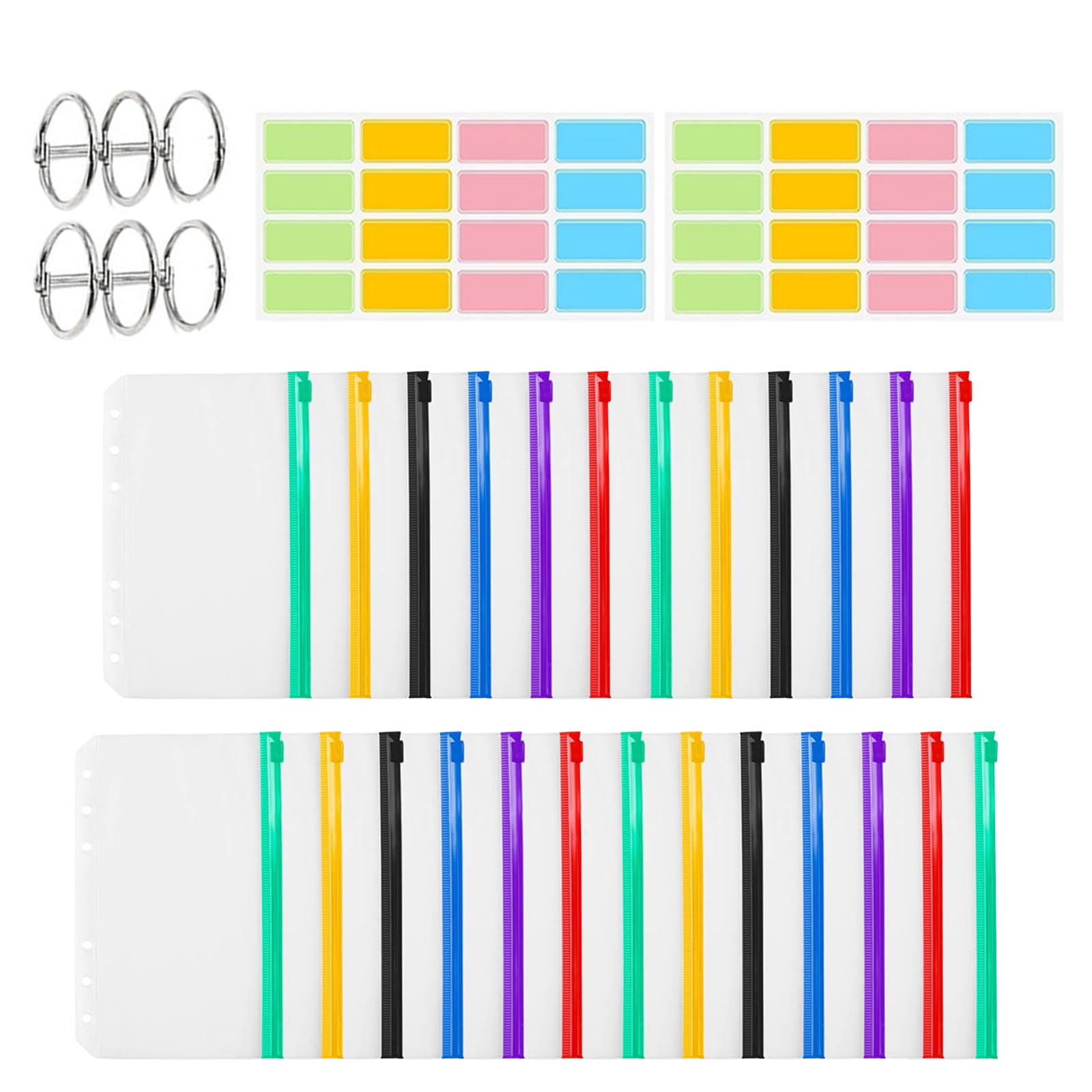 MICFENY 25PCS Waterproof PVC Pouches Clear Notebook Binder Document Filing Bags with Zippers Folders and Three Rings Binders