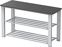 Vista 11 de Simple Houseware Banco de almacenamiento de zapatos con tapa de madera para entrada, marrón oscuro