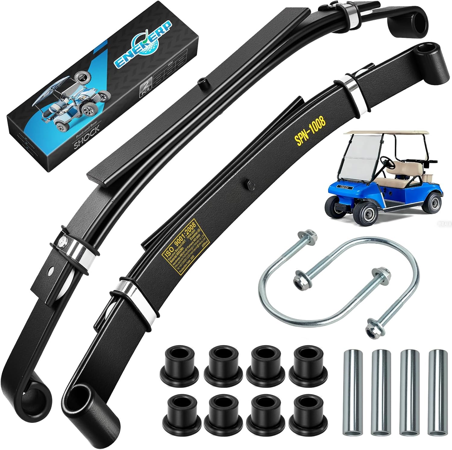 3-Leaf Golf Cart Rear Spring Kit for Club Car DS 1981-Up Models, Heavy Duty Back Leaf Suspension Spring with Bushing, Sleeves and Ubolt, Replaces OEM #102006501 1014675 1011149 1012618