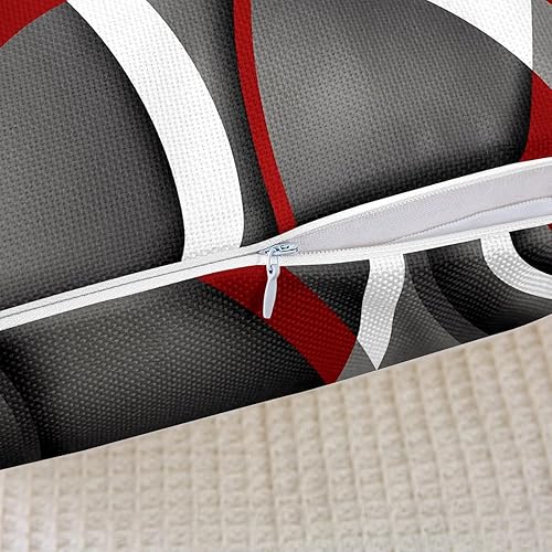 Miniatura 8 de Juego de 2 paneles de cortinas geométricas circulares retro de 42 pulgadas de ancho x 84 pulgadas de largo, con líneas rojas y grises, 18 x 18