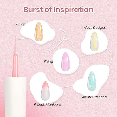 Miniatura 4 de Beetles - Juego de esmalte de uñas de gel con líneas de arte, esmalte de uñas de gel en blanco, oro y rojo con purpurina, punta francesa neón, uñas