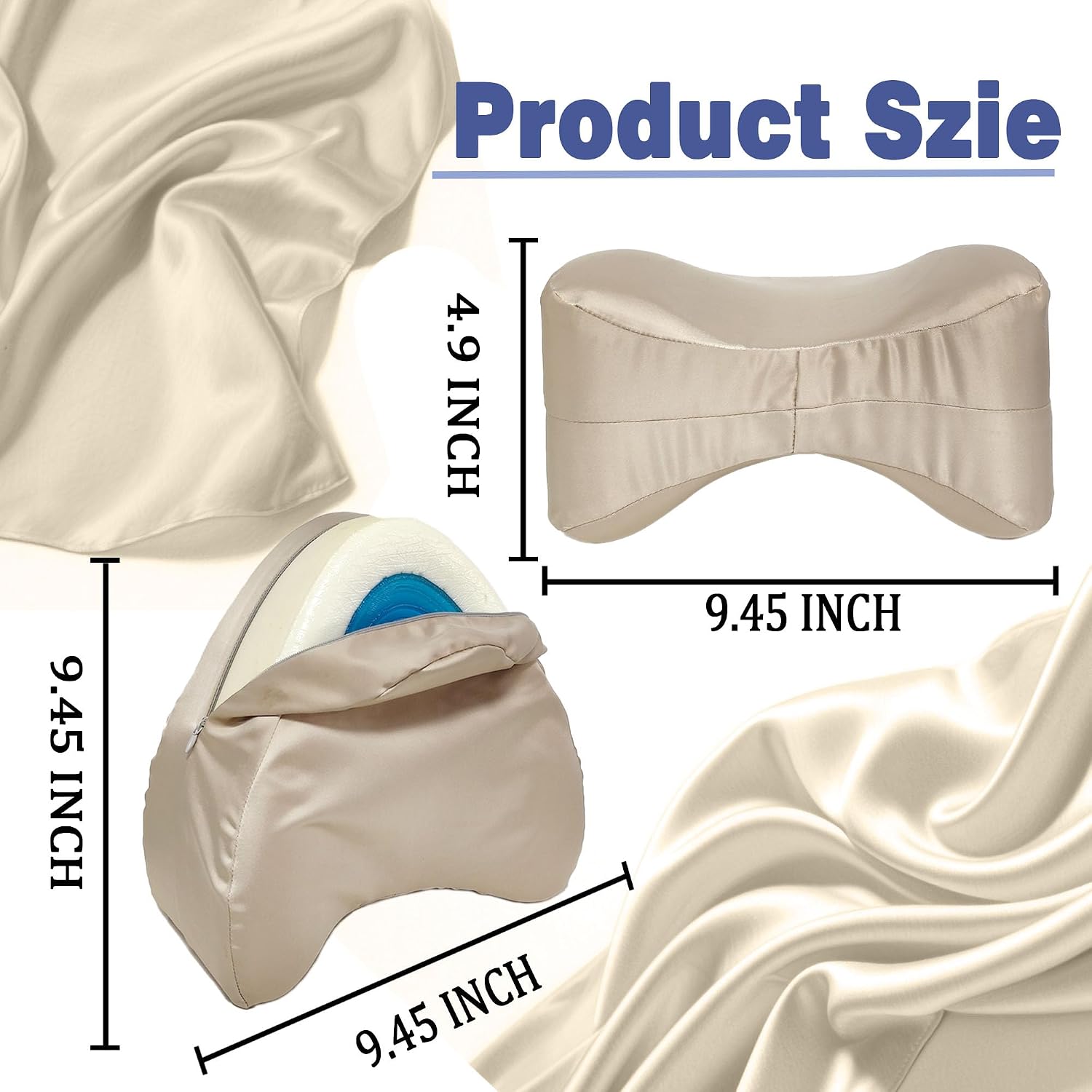 xcivi Satin Pillowcase for Contour Memory Foam Side Sleeper Support Pillow | Thickened satin pillowcase, reusable & washable pillow cover, anti-stain sweat protective layer, extend pillow service life