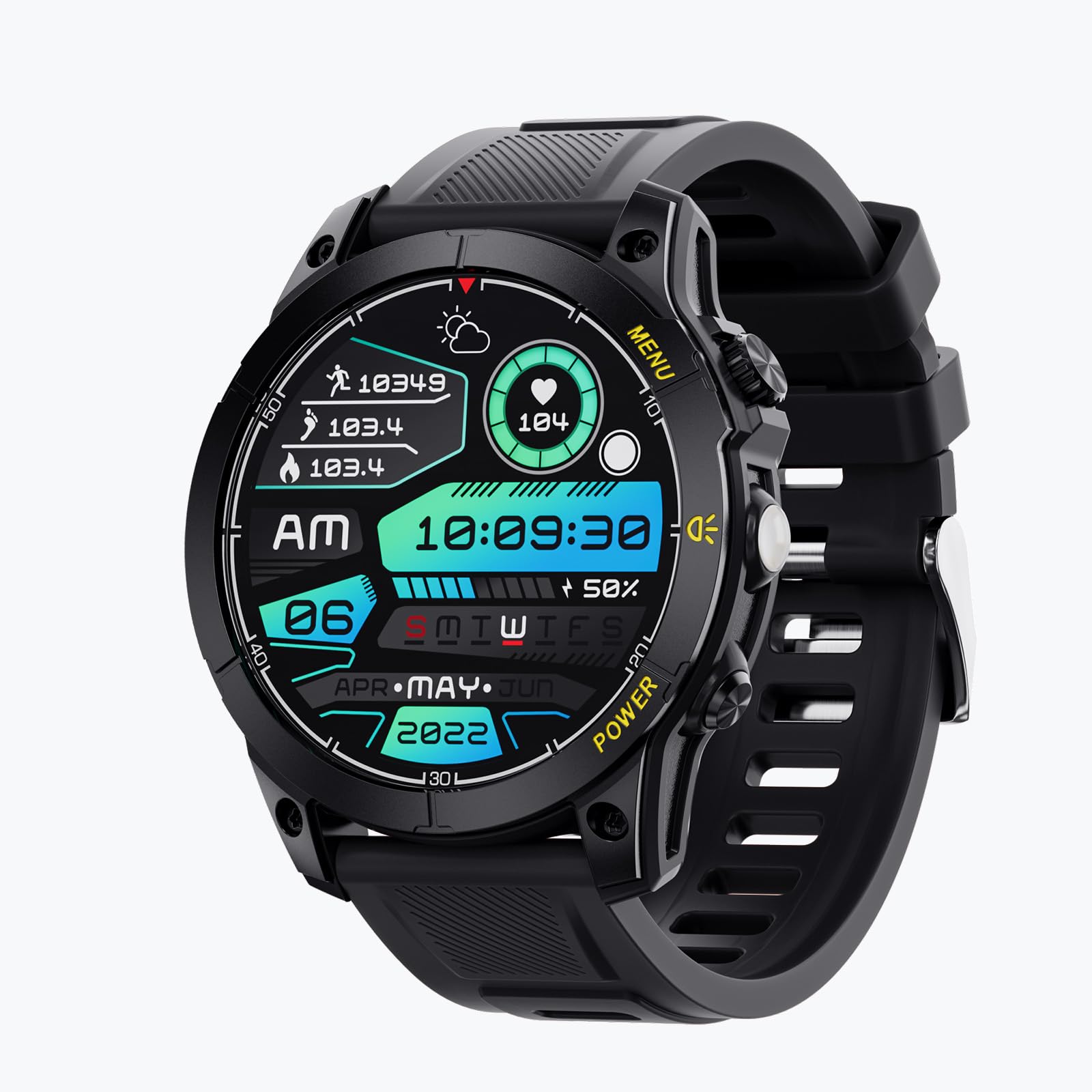 Loluka Smart Watch for Men Smart Military Watch Fitness Watch Health Monitor Fitness Tracker Sleep Tracker NFC Compass SOS for Android iOS Black