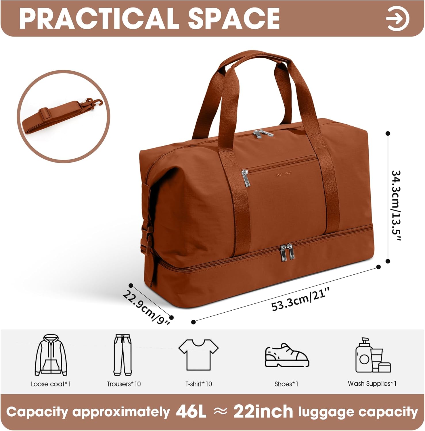 Oeihuivt Weekender Bags for Women - 21 Inch Large Travel Duffel Bag 2-Piece Set with Shoe Compartment, Heavy-Duty Canvas Leather Carry On Overnight Tote - Image 3