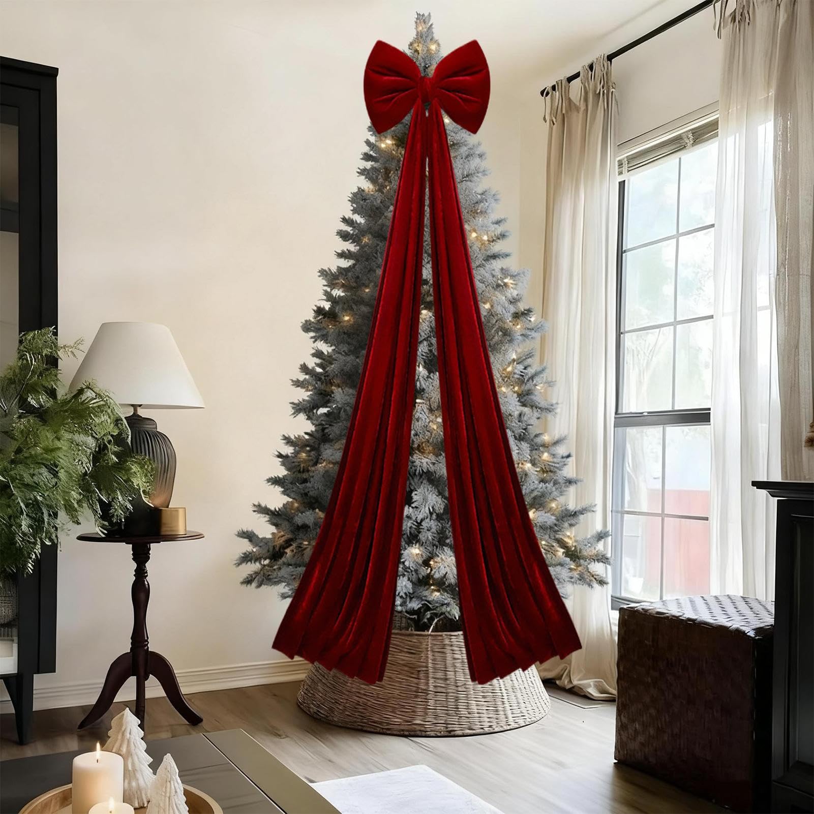 Nœud extra large pour cimier de sapin de Noël – Décorations saisonnières – Nœuds surdimensionnés en velours pour décoration de sapin de Noël, maison, mur, cheminée, porche, bureau, fête, mariage
