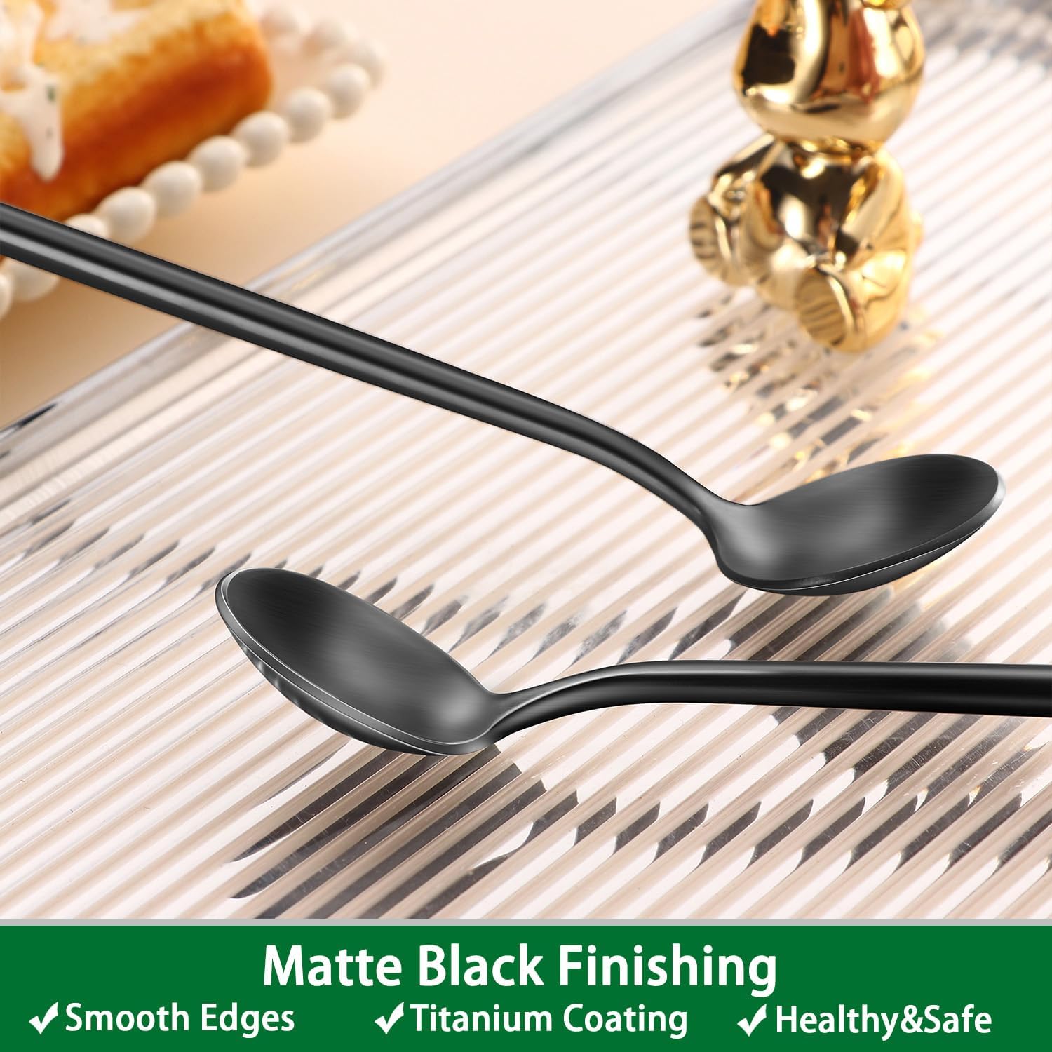 4 PCS 6.7 Inches Satin Black Stainless Steel 18/10 Coffee Spoons,Iced Tea Spoon,Espresso Stirring Spoons,Matte Black SS304 Teaspoons,Dessert Spoon,Long Coffee Spoons accessories - Image 4