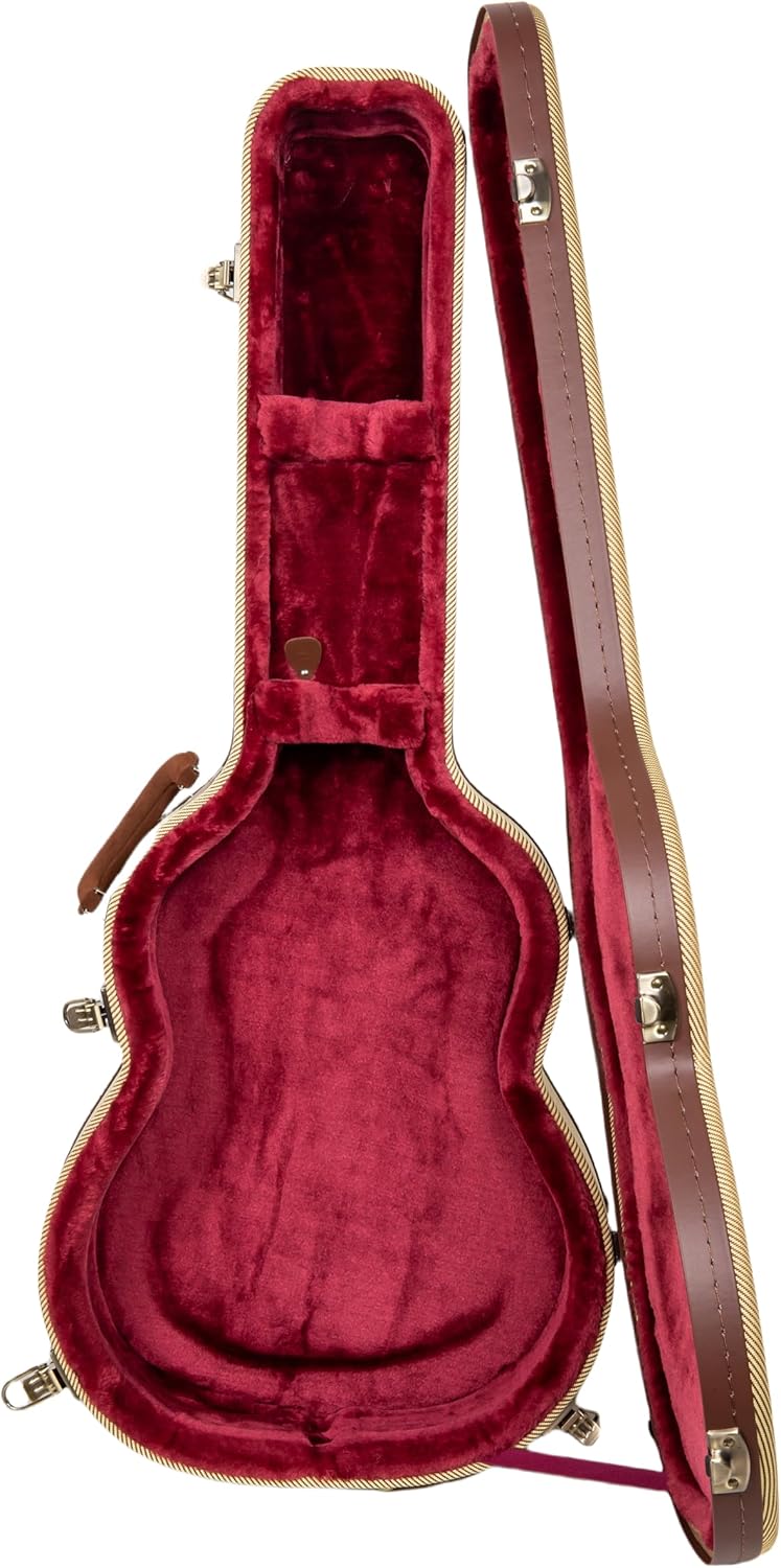 Crossrock Classical Guitar Case for 4/4 Nylon String | Classic Fabric Tweed Exterior, Re-Engineered Shell, Leather Handle & Deep Red Velvet Interior (CRW700CTW)