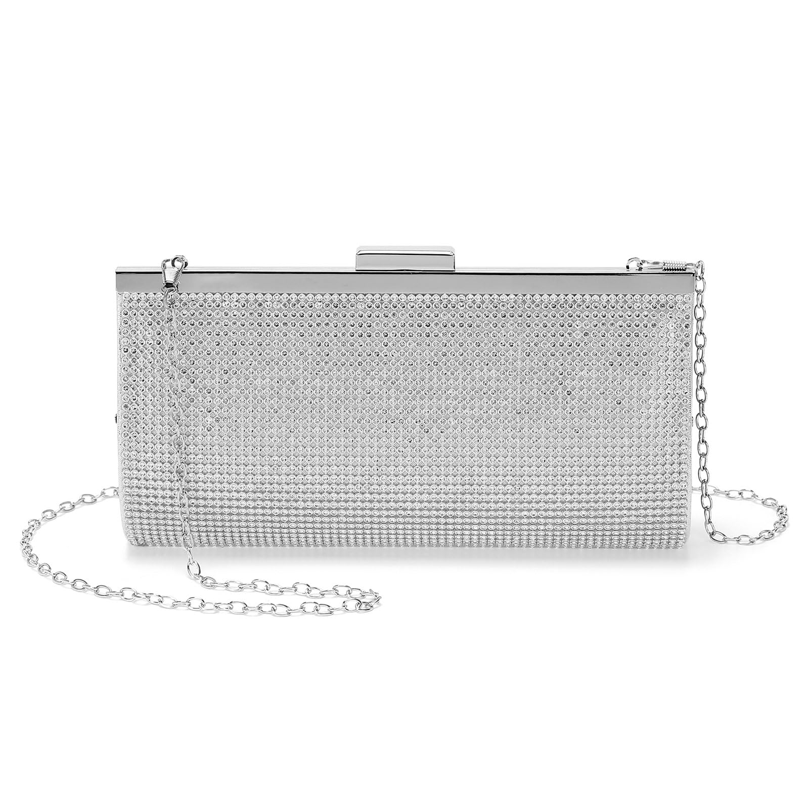 DTGN Evening Bags Clutch Purses for Women Formal, Crystal Rhinestone Purse Handbag Crossbody Bag with Chain Shoulder Bag Sparkly for Wedding Guest Party Silver Silver