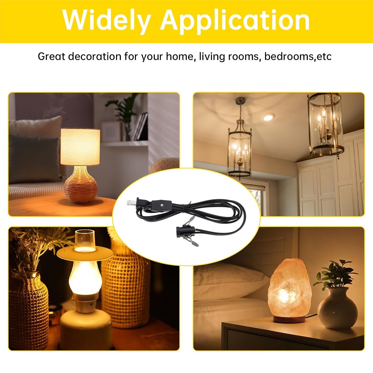 RTNLIT Salt Lamp Cord Replacement, Night Light Cord with E12 Light Bulb Socket Rotary Switch Plug for Christmas Village Accessories, Blow Mold Light Kit, Halloween Pumpkin Lights(Black, 5 feet)