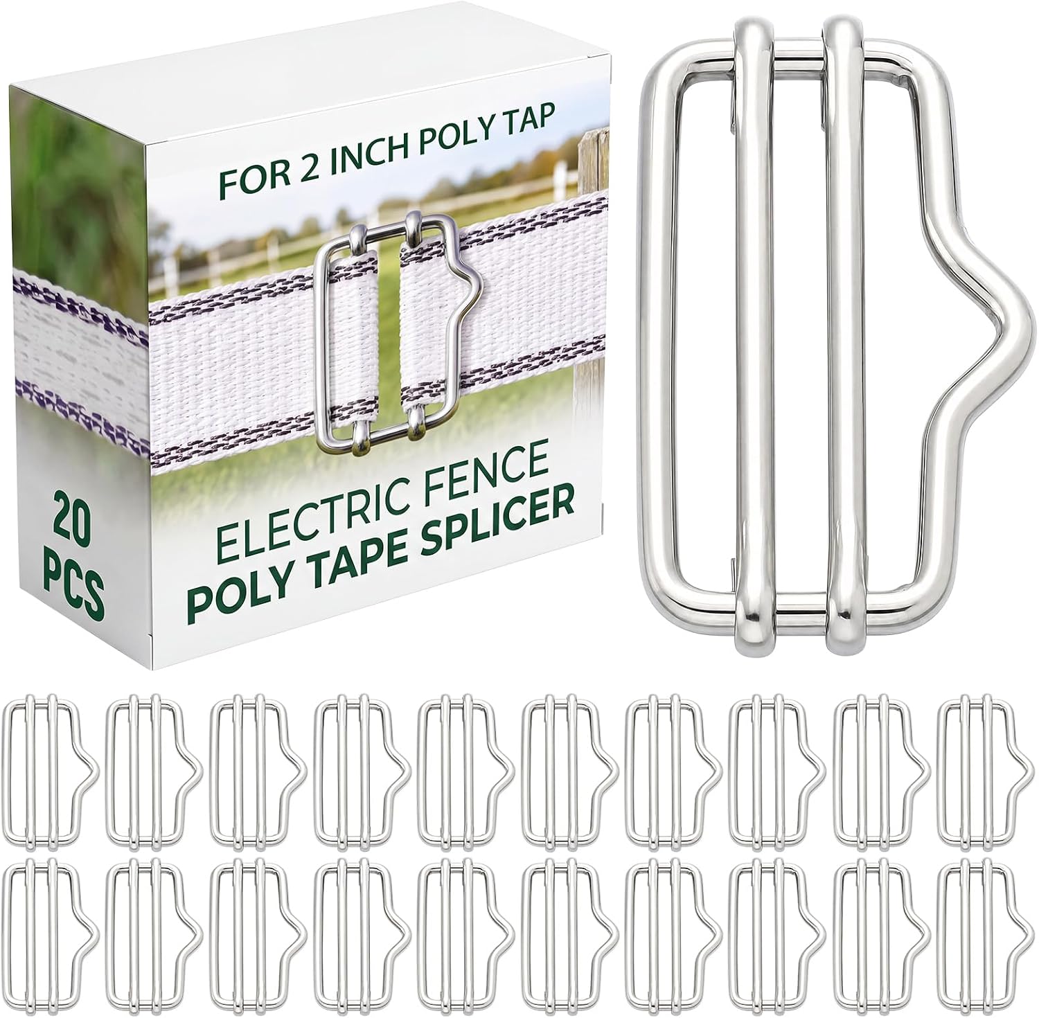 20 Pack 2" Electric Fence Tape Connectors, Metal Polytape Splicer Buckles