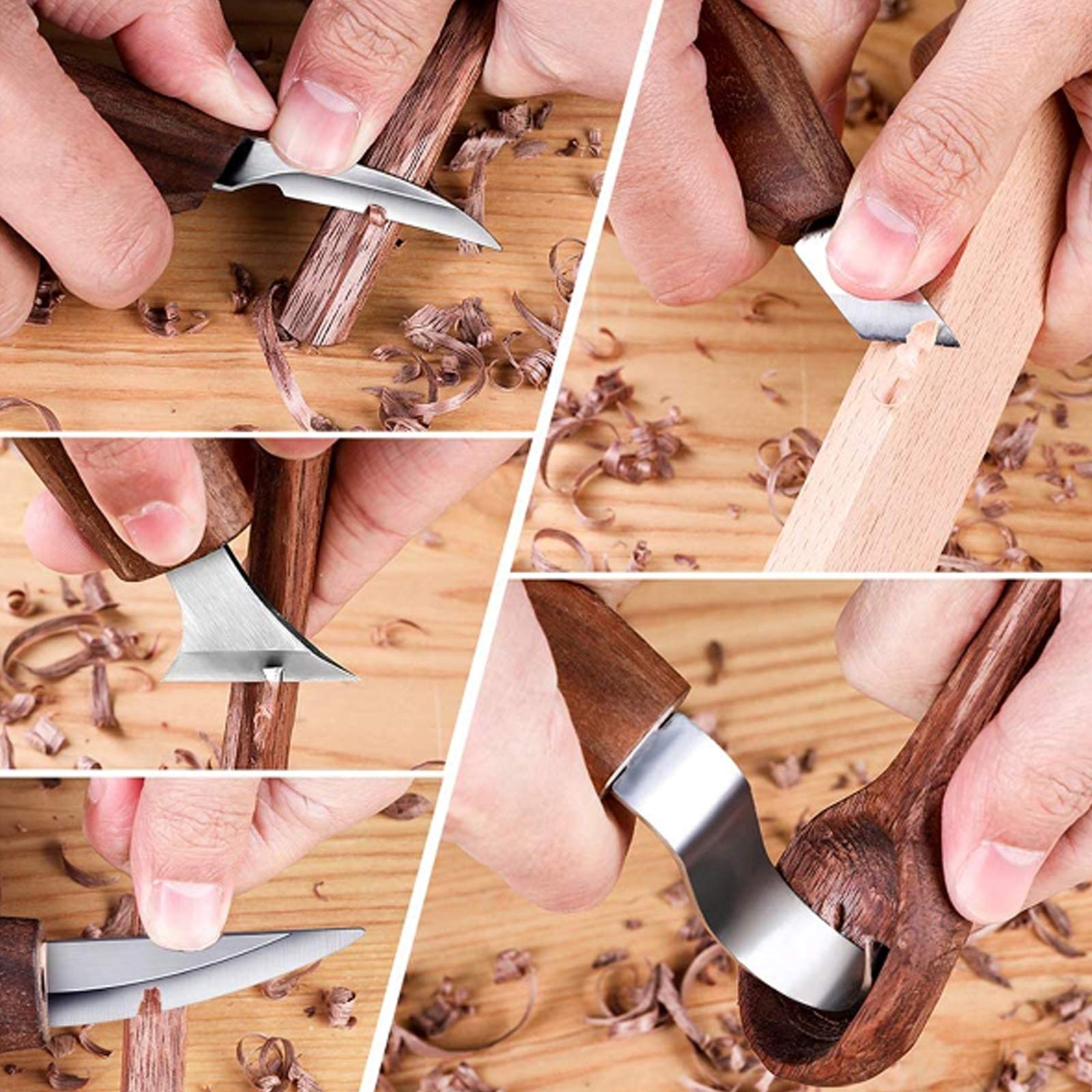 Ensemble d'outils de Sculpture sur Bois 7 en 1 pour débutants, Outil à Crochet, Outil à Bois, Outil à Grain, Outil Oblique, Outil de Coupe pour cuillère, Bol, Tasse et menuiserie générale