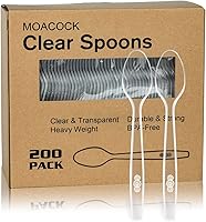 Vista 6 de 200 cuchillos de plástico transparente, cucharas desechables pesadas, cubiertos de plástico, cubiertos de plástico transparente a granel